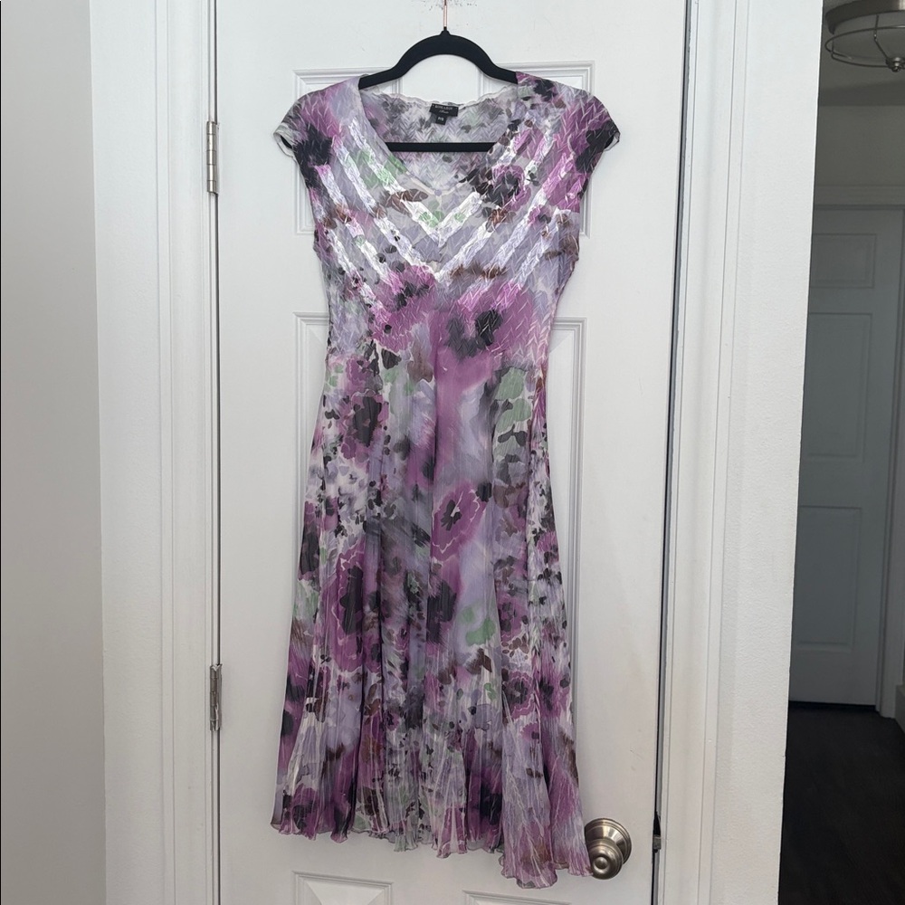 Komarov Watercolor Floral Chiffon Midi Sheer‎ Dress with Liner
